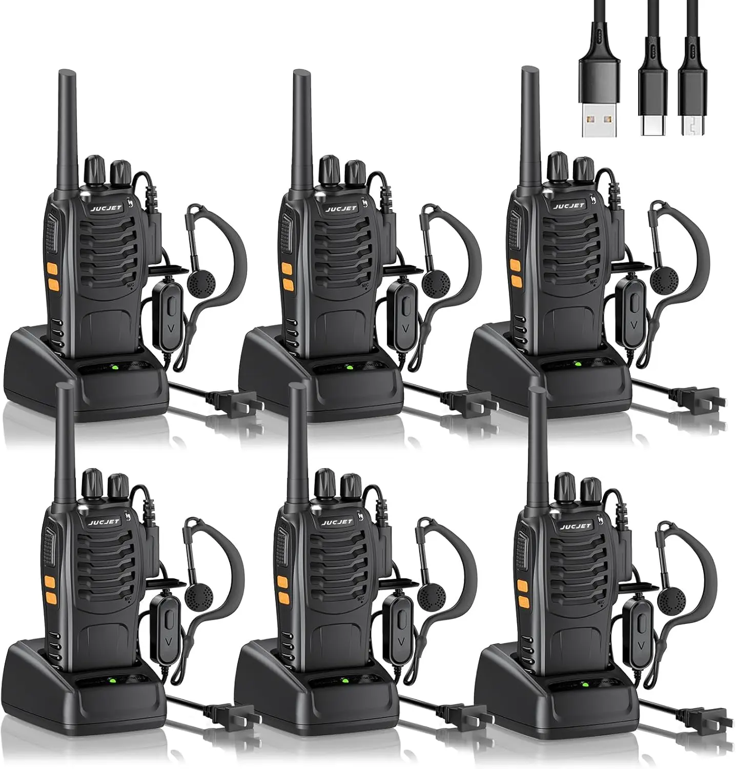 Long Range Walkie Talkies (8km Max) - 16 Channel Rechargeable Handheld 2-Way Radios with Earpieces, Flashlight, USB Charging Base (USB Base) for Adults, Family Outdoor Use (6 Pack), Tech Gadgets, High Tech Gadgets
