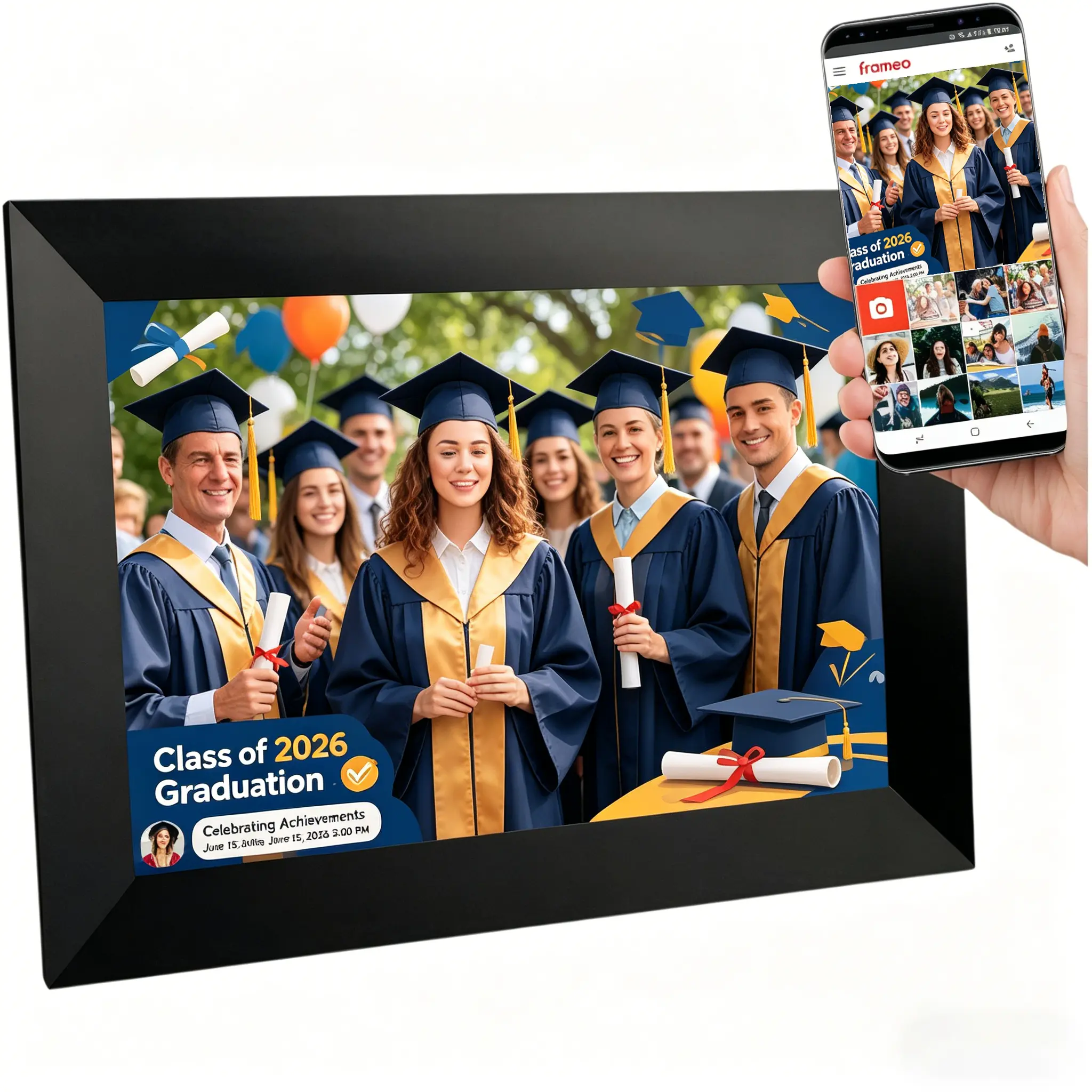 FRAMEO 10.1 Inch Digital Photo Frame, 32G Smart WiFi Digital Picture Frame 1280x800 IPS LCD Touch Screen,Share Photos/Videos and Send Best Wishes via Free App, Mother's Day, Graduation gifts summerwins