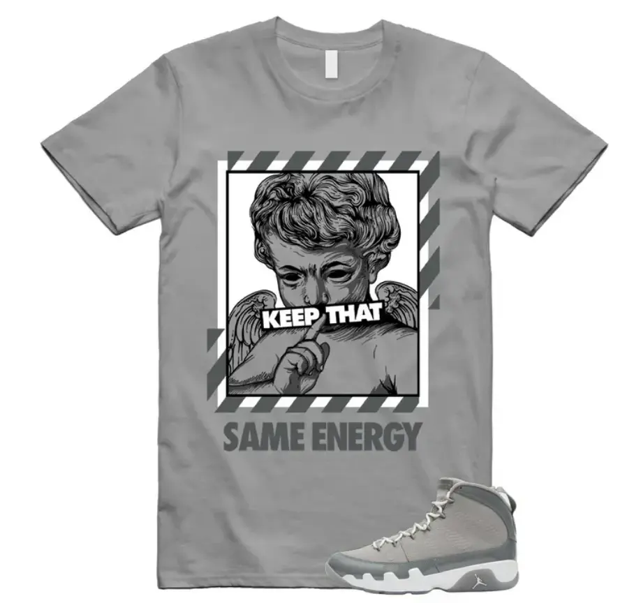 Gildan 5000 Unisex Heavy Cotton T-Shirt 9 Cool Grey White 2025 Graphic Tee with "KEEP THAT" and "SAME ENERGY" Text, Slightly Loose Fit, Casual Style