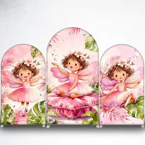 15-day delivery Pink Fairy Girl on Cushion Arch Backdrop Cover for Magical Birthday Party Decor