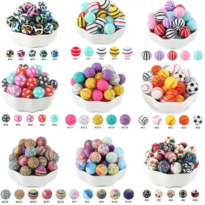 15mm Silicone Bead, 30pcs/set Round Printed Bead, DIY Jewelry Making Supplies for Bracelet Necklace Earrings Pendant, Beads Wholesale, Artificial Crafts, Diy Mix Beads