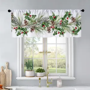 1Pc Christmas And New Year Printed Kitchen Curtains Christmas Seamless Border. Waterco Curtains Curtain Valance Living Room Bedroom Bathroom Home Decor Home Decoration Curtain 54X18 Inch