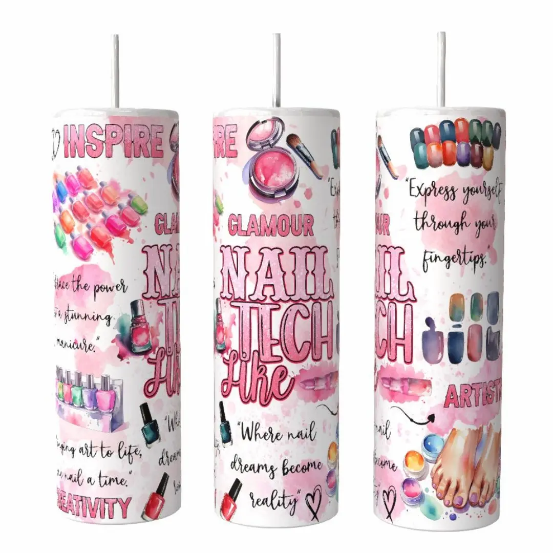 Nail Tech 20 oz Tumbler stainless steel cup sublimation I Love You Slow Much Coffee Drinkware Insulated Lid Skinny Portable