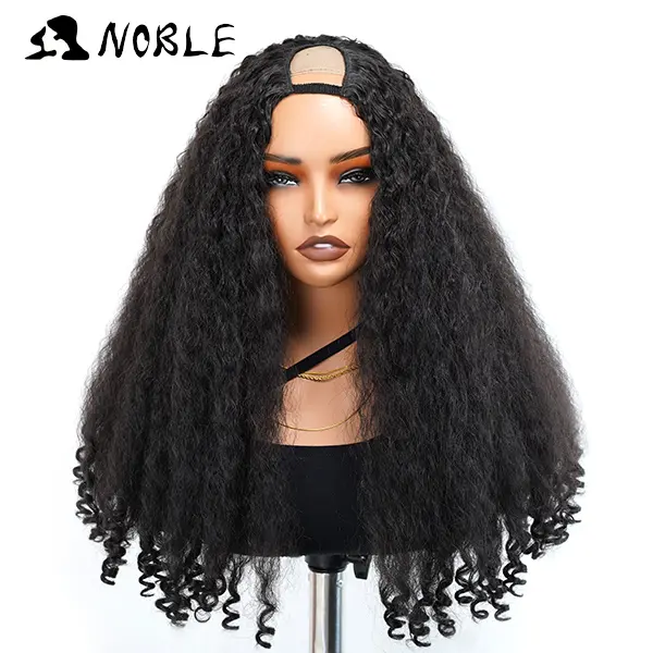 Noble Women's 20-Inch Afro U-Part Glueless Synthetic Wig - Heat-Resistant Kinky, Bouncy Full-Volume Curly Wig for Females, Glueless Wigs