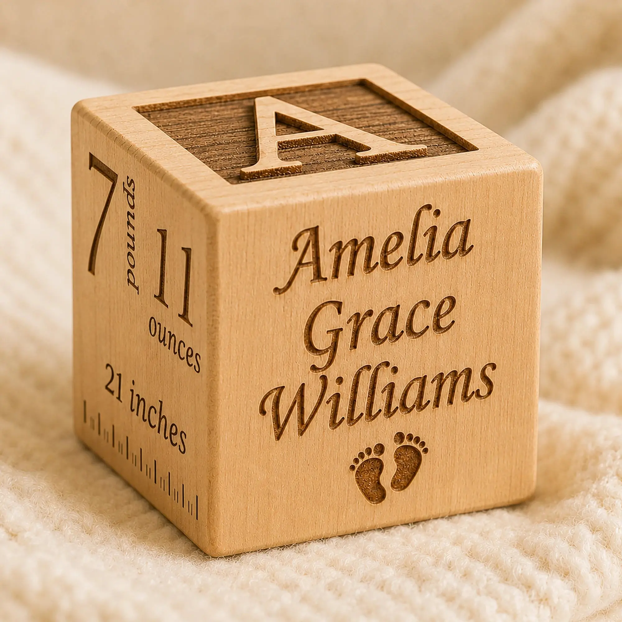 Personalized Heirloom Birth Block – Custom Engraved Wood Baby Keepsake with Name, Birth Stats & Date | New Mom & Newborn Gift, Baby Shower & Nursery Decor
