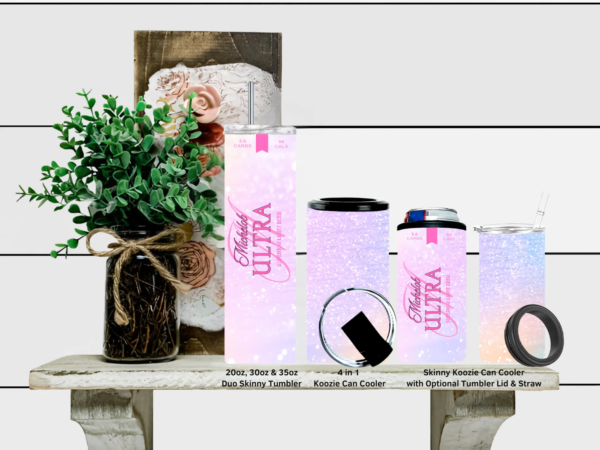 Pastel Ombre Michelob Skinny or 4 in 1 Koozie Can Cooler Stainless Steel