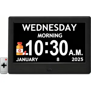 2025 , Digital Clocks, 7'' Dementia Clock with Date and Time for , Auto-Dimming, 12 Reminders & 6 Alarms, Button & Remote Control, Auto DST, Digital Calendar for Seniors Large Display