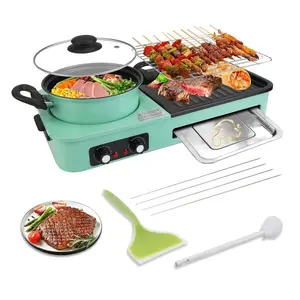 3 In 1 Electric Hot Pot & Grill, 1600W Smokeless Non-Stick BBQ Pot, Independent Temp Control For 3-5 People-5349