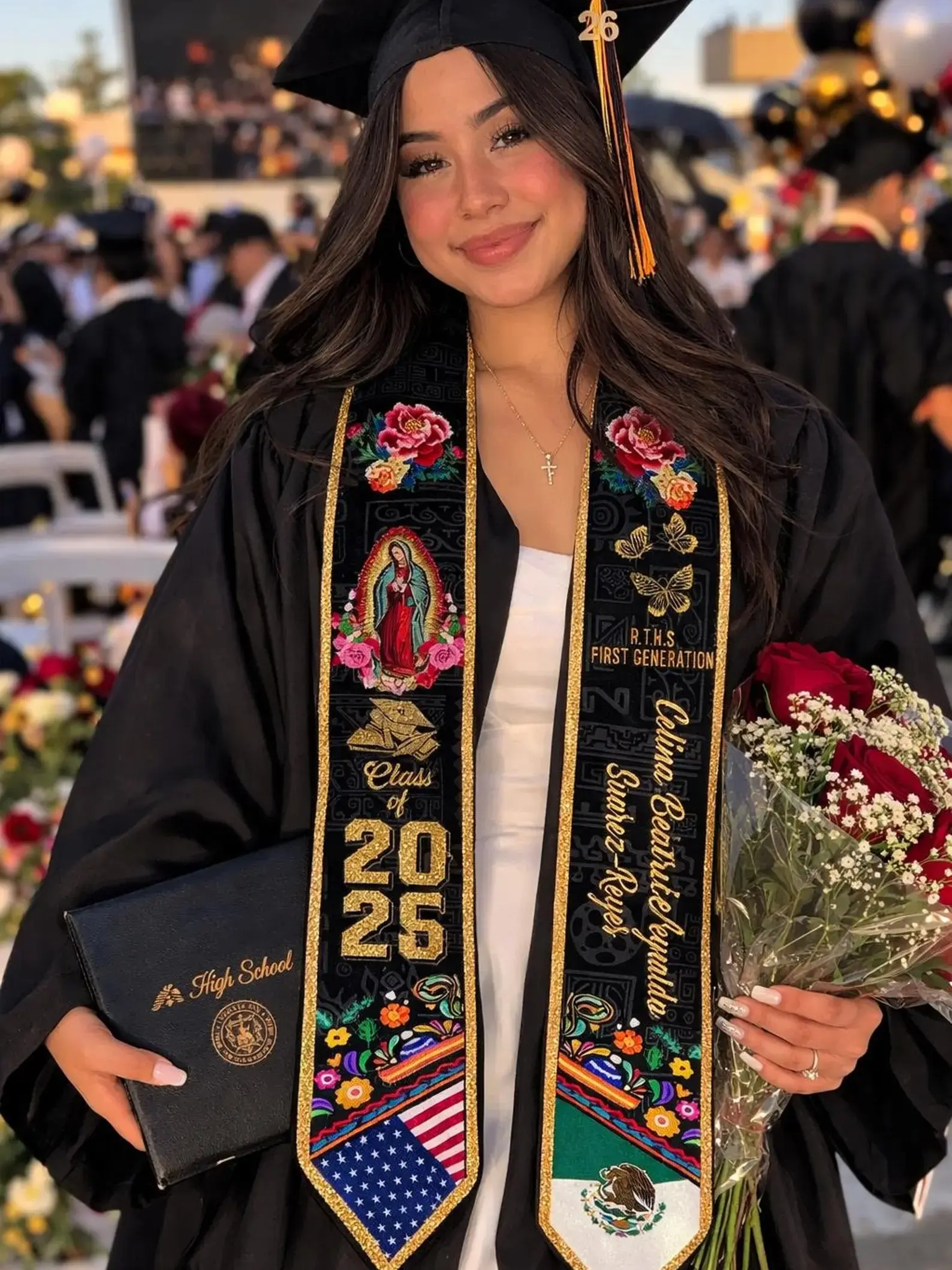 Custom Mexican Graduation Stole 2026, Mexican Flag Graduation Sash with Mexico Pattern, Personalized Name & School Senior Grad Stole Gift