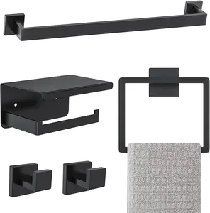 Matte Black Bathroom Hardware Accessories Set 5-Pieces Black Towel Bar Set Stainless Steel Towel Holder Set 16 Inch Towel Bar,Towel Racks Set for Bathroom Wall Mounted