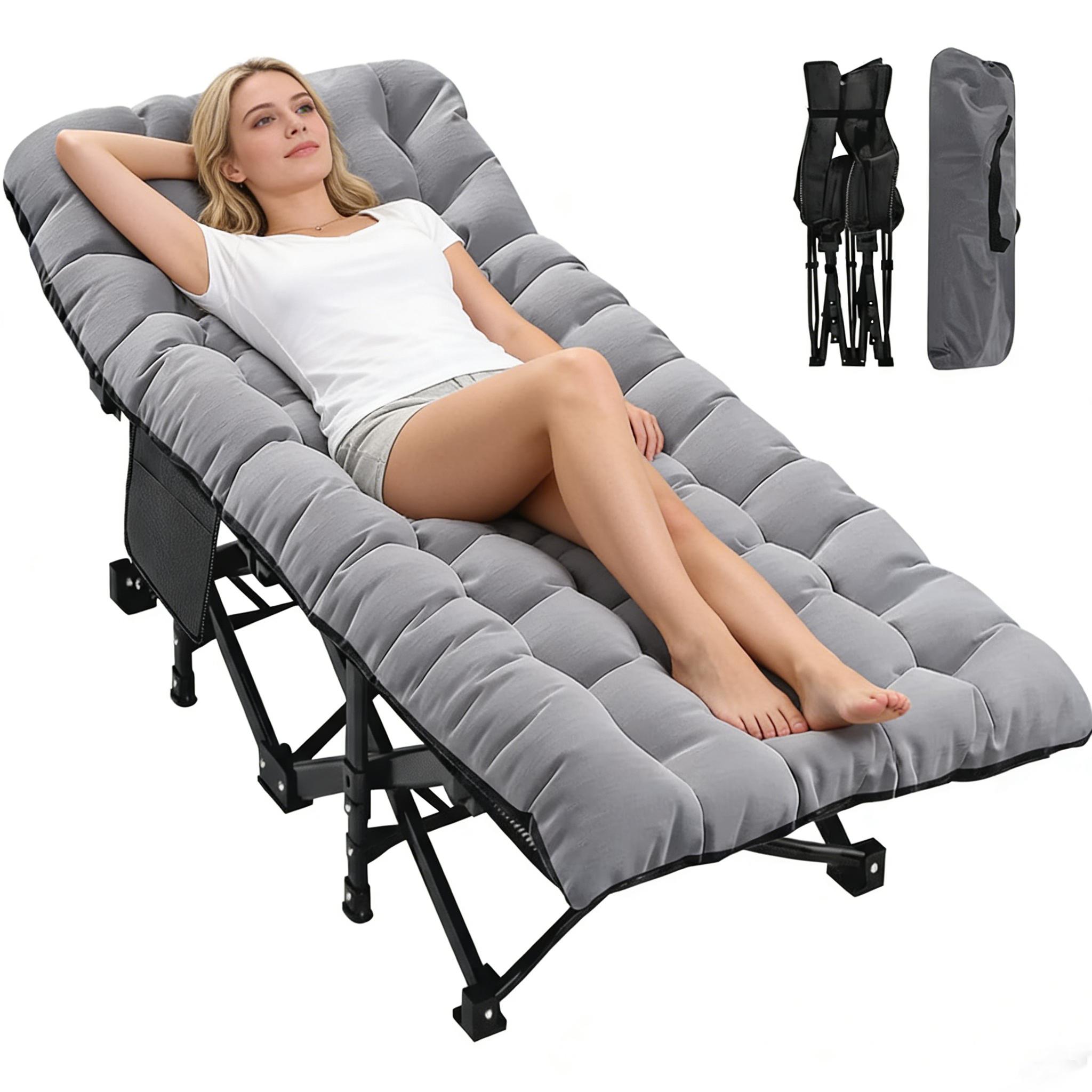 Folding Camping Cot for Adults with Padded Mattress and Pillow, Adjustable Reclining Lounger Sleeping Cot Bed, Ideal for Camping, Travel, Garden, or Office Use Foldable camping bed with mattress, sturdy and durable folding bed