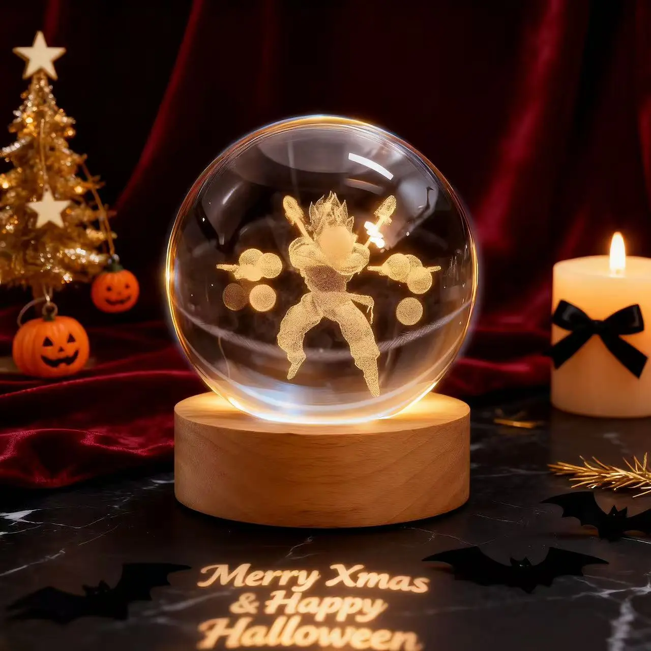 DBZ Action Figures Lamp 3.15 inch 3D K9 Crystal Ball Night Light with Wooden Base 7 Colors Change On-Off Control Ideal for Boys Christmas and Room Decor Unique Design summerwins