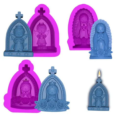 Religious Silicone Mold Set – Virgin Mary and Angel Grotto Designs / candle mold