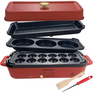 Multifunctional Electric Griddle and Grill Nonstick Baking Maker with 3 Interchangeable Pans for Takoyaki Cake Pop Mini Pancake and Fried Steak