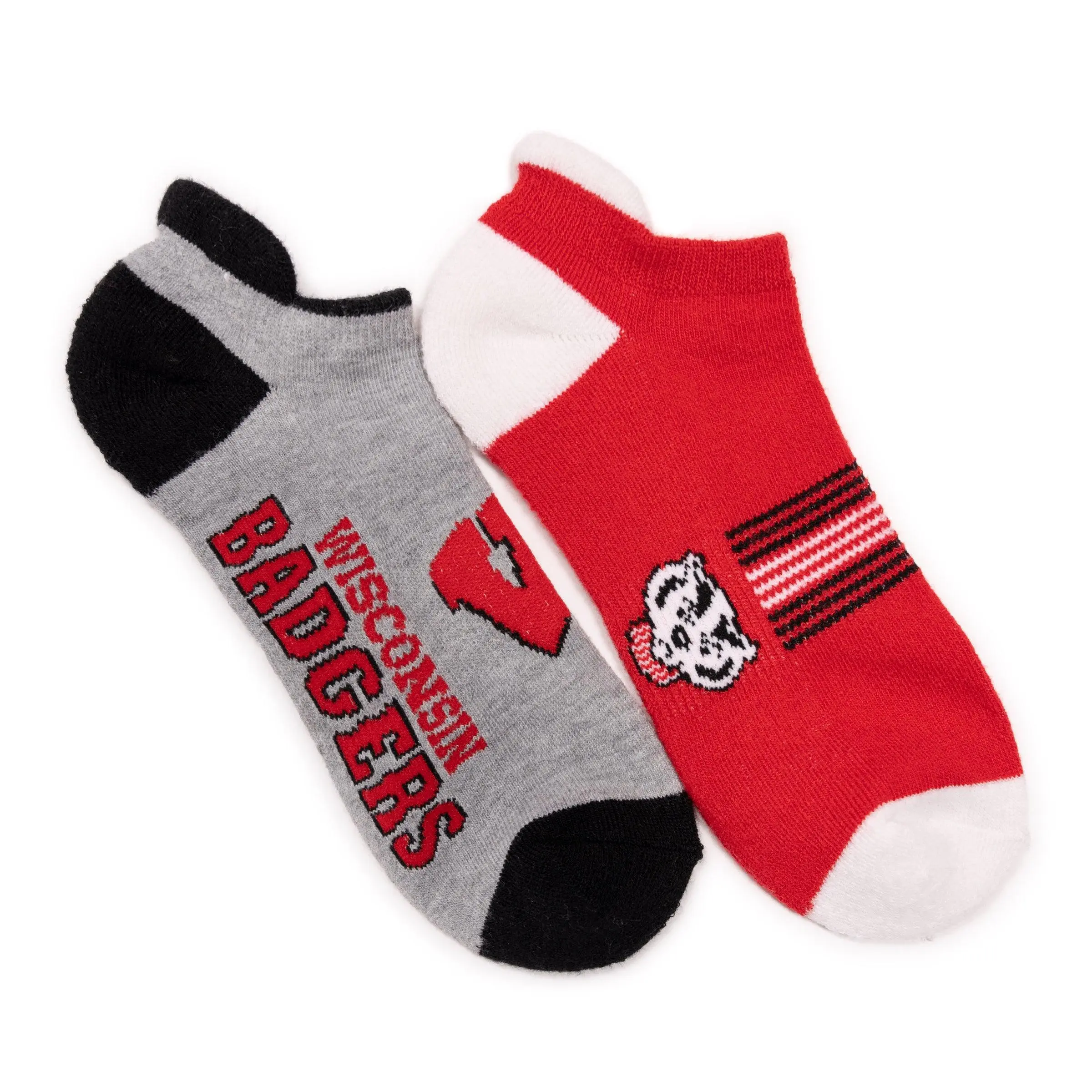 Women's Unisex Athletic Lowcut Blister Heel Tab Socks - 2-Pair Wisconsin Team Pack with Arch Support for Tailgate Football Fashion, Adult Ankle Length, OS (9-13)