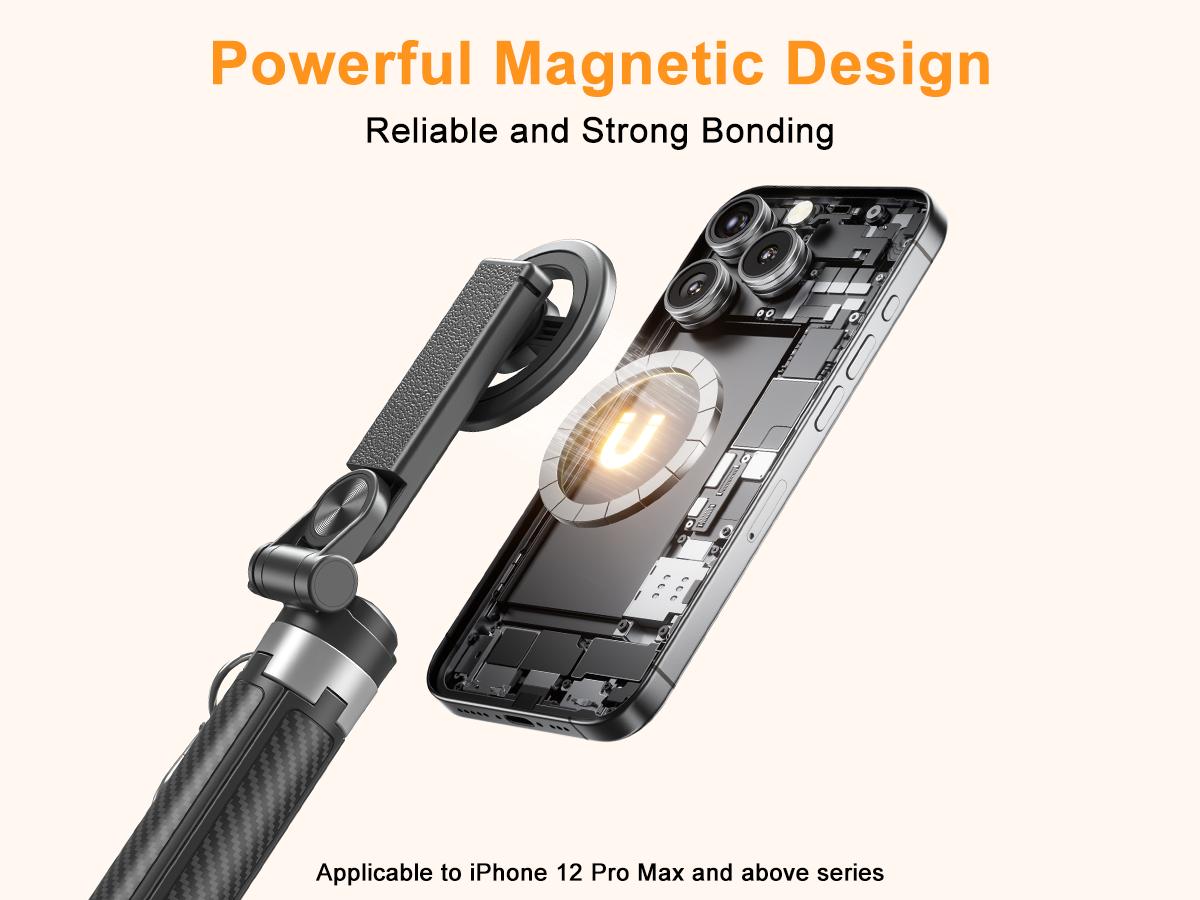 2026 Edition Four-in-One Magnetic Selfie Stick is upgraded to 25 inches longer, enhanced in stability, equipped with a wireless Bluetooth remote control, 360° rotation, and compatible with various mobile phones