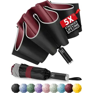 Inverted Travel Umbrella, Automatic Umbrellas for Rain, Windproof Compact Umbrella with Reflective Stripe, Folding UV Umbrella Sun Umbrella, Portable Large Umbrella for Backpack, Lightweight