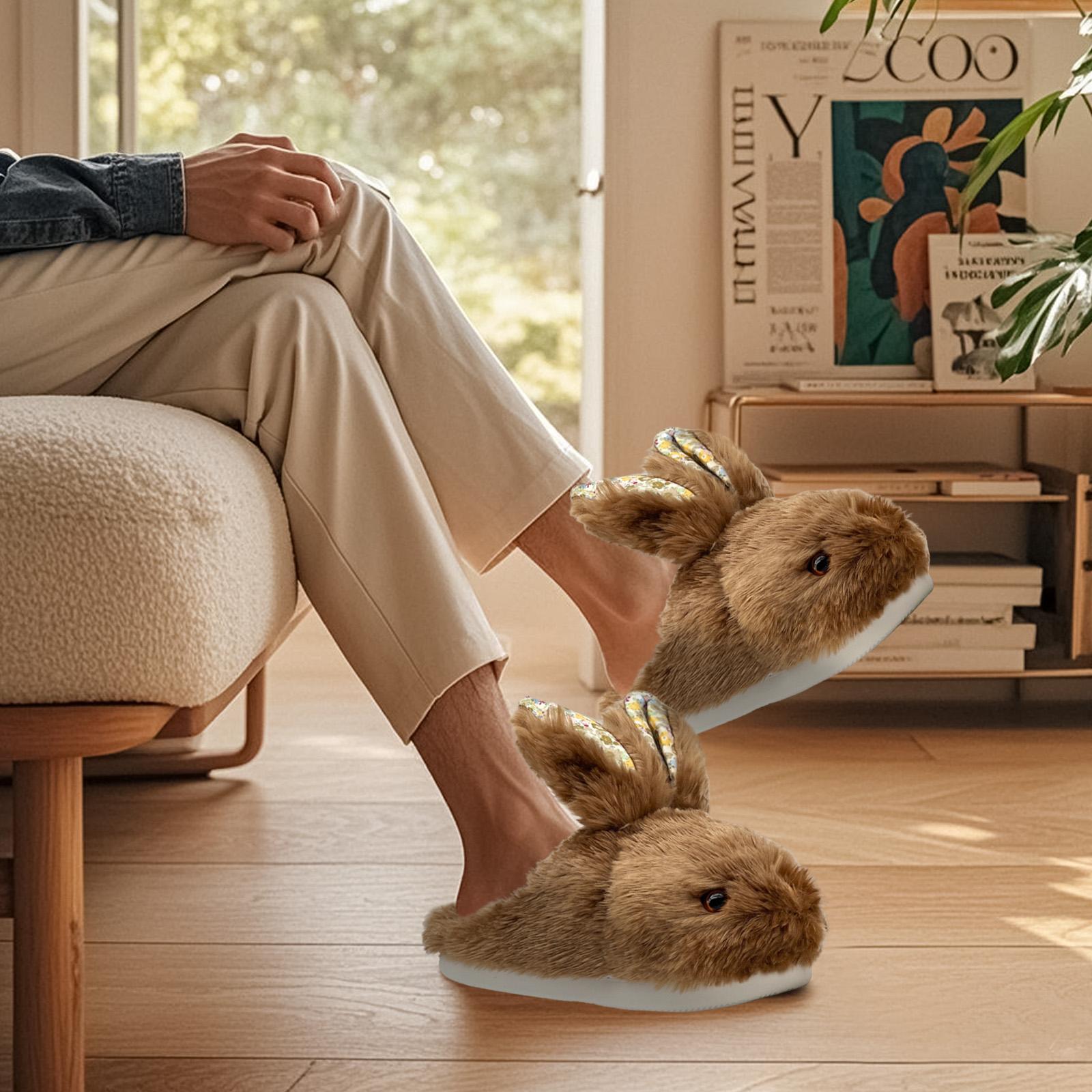 Bunny Slippers for Women Men Cute Plush Rabbit Fuzzy Slippers Soft Fluffy Animal Winter Warm Indoor House Slippers Shoes Footwear Foam Girl Warm Soft Fuzzy Upper Fleece Lining Non-slip Sole Memory Foam Insole Best Gift