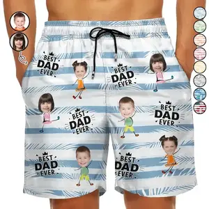 Custom Photo Best Dad Grandpa Ever - Personalized Unisex Beach Shorts, Custom Unisex Swim Trunks, Funny Father's Day Present, Summer Gift