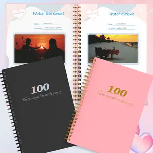 A5 100 Dates Keepsake Journal Notebook for Couples 100GSM Thick Paper Twin Wire Binding Waterproof Cover Round Corners Dating Record Fun Date Ideas Engagement Valentines Gift