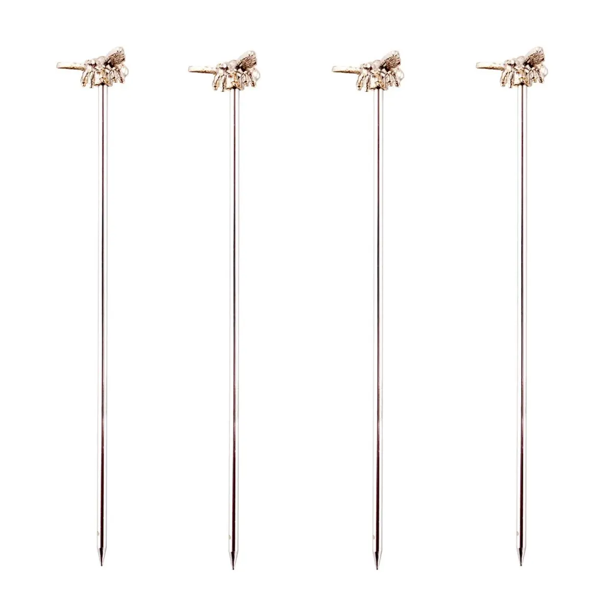 BarConic® 4-Piece Durable Bee-Shaped Stainless Steel Modern Cocktail Sticks - 4 in Bar & Wine Utensils for Drinks, Guest Gatherings, Decorative Skewers
