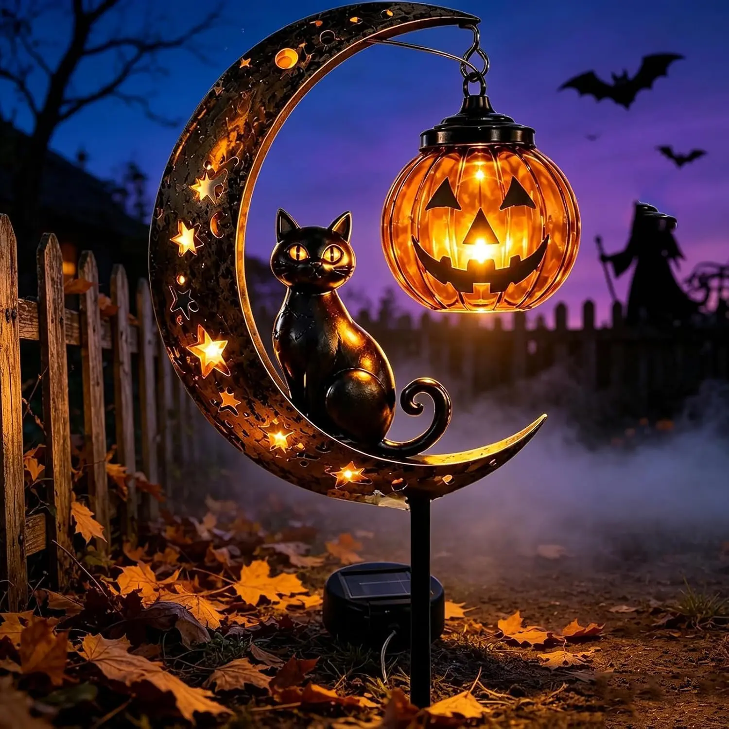 2026 New Solar Halloween Black Cat & Pumpkin Moon Garden Stake Light | Solar Pumpkins Lantern Outdoor Halloween Yard Decor for Garden, Patio, Lawn, Walkway (Pumpkin)