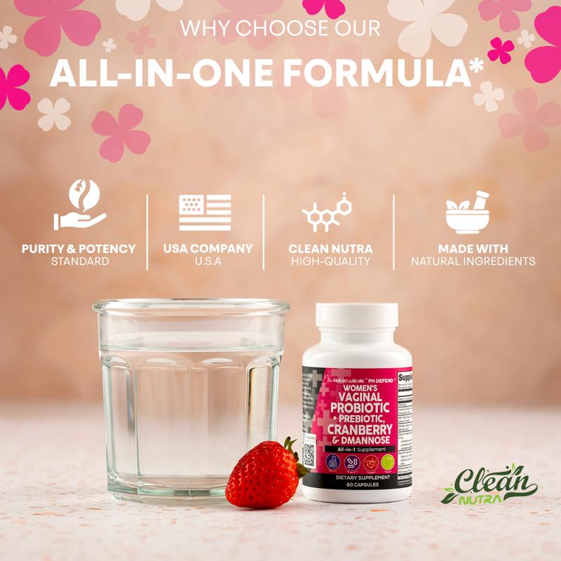 Clean Nutraceuticals Probiotics, Prebiotics, Cranberry, Dmannose & More for Women's Healthy Odor and Tract Support Capsules – PH Defend