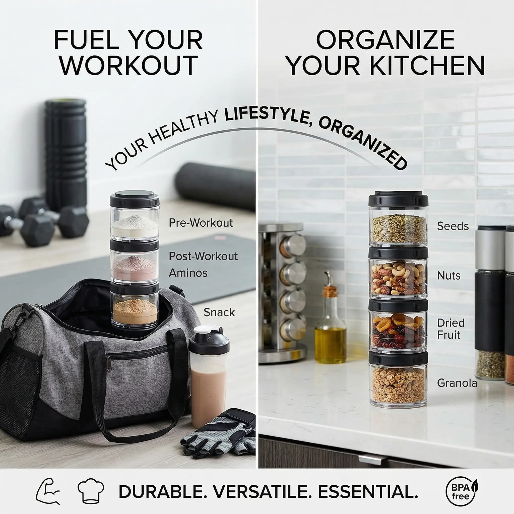 Stackable Powders 3-Pack 100cc Stackable Containers, Black – Portable Storage for ...