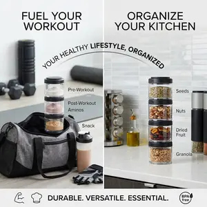 3-Pack 100cc Stackable Containers, Black – Portable Storage for Supplements, Snacks & Powders