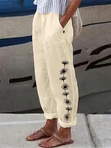 【Plus Size】Dandelion Print Pants, Boho Casual Trousers, Casual Comfy for Daily Wear, Women's Bottoms for All Seasons