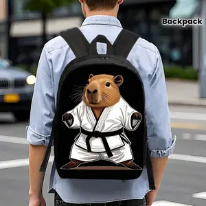 Capybara Taekwondo Print Backpack - Lightweight Polyester Travel & Daily Bag with Adjustable Straps, Zipper Closure, Foldable Design for Outdoor, University, Hiking, Camping, Backpack for Travel