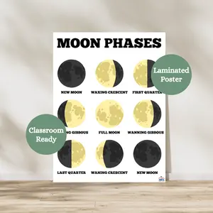 Moon Phases Anchor Chart | Laminated Phases of the Moon Poster | Elementary Science Classroom | Science Classroom Decor | Science Anchor Charts