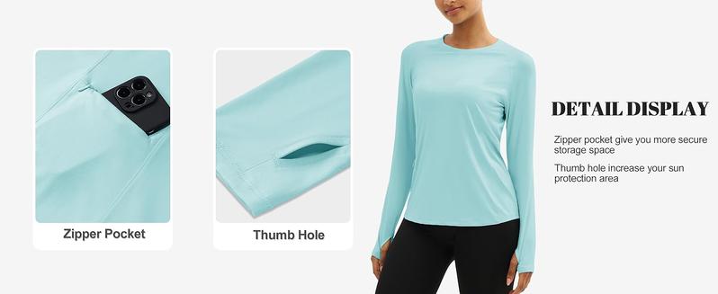 TACVASEN Long Sleeve Shirts for Women Workout Top UPF 80+ UV Protection Lightweight Rash Guard with Pocket Running Shirt