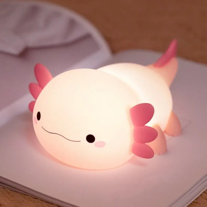 Cute Axolotl Silicone Night Light for Kids, Dimmable Warm White Nursery Lamp, Soft Bedroom Decor, Birthday & Christmas Gift for Girls, Boys, Teens and Toddlers