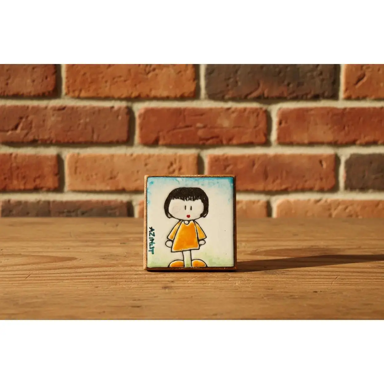 Handmade Ceramic Square Angel & Girl Magnetic Decor Set - 2"x2", 2 Oz., Italian Cartoon Donkey Novelty, Raw Terracotta Edge, Museum-Grade Care, Minimalist Kitchen Pottery Collectible Cultural Dress Magnets, Decorative