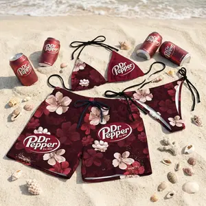 Dr Pepper Swimwear, Matching Couple Swimsuit, Dark Burgundy Bikini Set, Mens Swim Trunks, Beach Vacation Holiday Wear