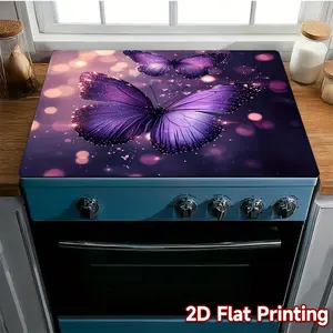 Purple butterfly pattern rubber stove protective cover - heat-resistant, anti slip, absorbent, easy to clean, oven mat, refrigerator mat, kitchen stove cover, suitable for surface protection of ovens, washing machines and appliances