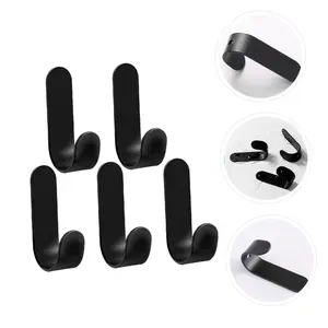 5 Pack Adhesive Free-Punching Wall Door Keys Handbag Hanger Towel Racks Shower Hook Robe Hook Matte Black Finish plastic head
