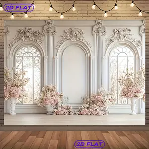 Elegant Rose Vase Photography Backdrop, Polyester Fiber Party Banner with Floral Design, Indoor Outdoor Use, Suitable for Photo Booths, Wedding Party Backdrop