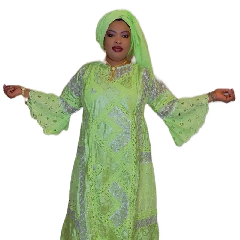 Bazin Gezner with Lace Light Green Elegant Long Sleeve Dress for Women -  TikTok Shop