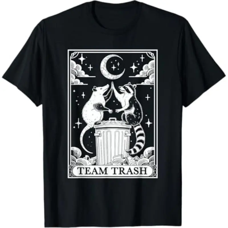 [100% Cotton] Soft & Comfy T Shirt Tarot Card Vintage Team Trash Crescent Moon Opossum Raccoon T-Shirt T-Shirt For Men And Women