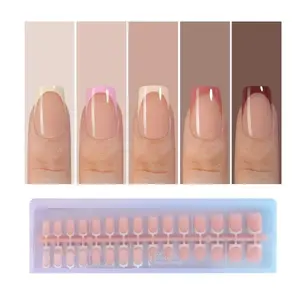 CHRISTMAS GIFT 150Pcs French Tip Press On Nails – Short Square Pre-Shaped Nail Tips, No File Needed, 15 Sizes Fake Nails for DIY Nail Art & Extensions