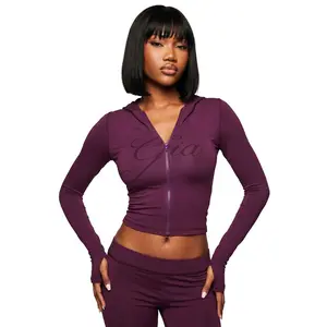 Hoodie Purple Color, Buttery-soft fabric, Comfort stretchy waist, Lightweight logo Print, Long Sleeves