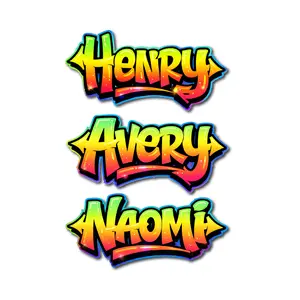 Custom Graffiti Name Stickers Pack of 3 Personalized Glossy Vinyl Waterproof UV Resistant Decals for Cars Laptops Water Bottles Tumblers Notebooks Indoor Outdoor Use Custom Name Labels Bright Color Durable Fast Service