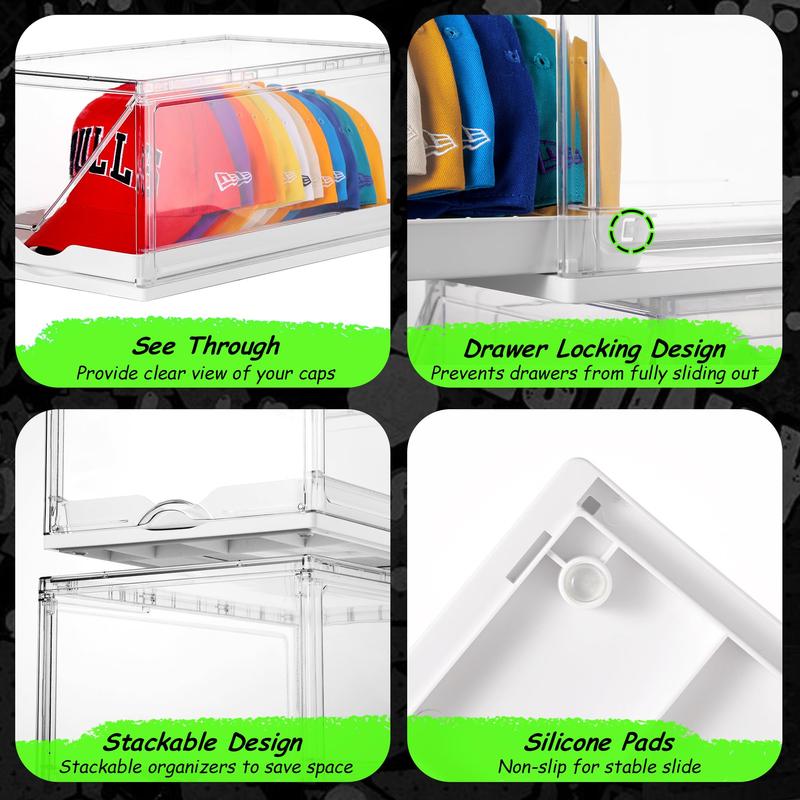 【New Arrrival】Vtopmart Hat Organizer for Baseball Caps,clothing with Clear Holder Box, Large Cap Storage with Sliding Tray, Stackable Rack Display Case & Magnetic Door, New Year Hauls
