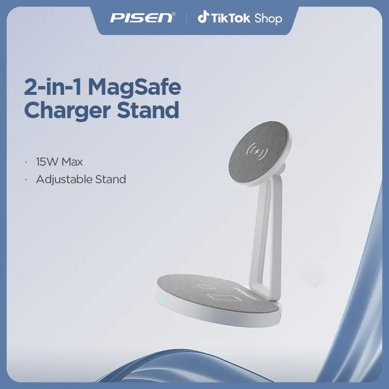 PISEN 2-in-1 Mag-Safe Charger Stand,Wireless Charger Charging Station for Multiple Devices, Mag-Safe Charger Stand for iPhone 16/15/14/13/12,AirPods