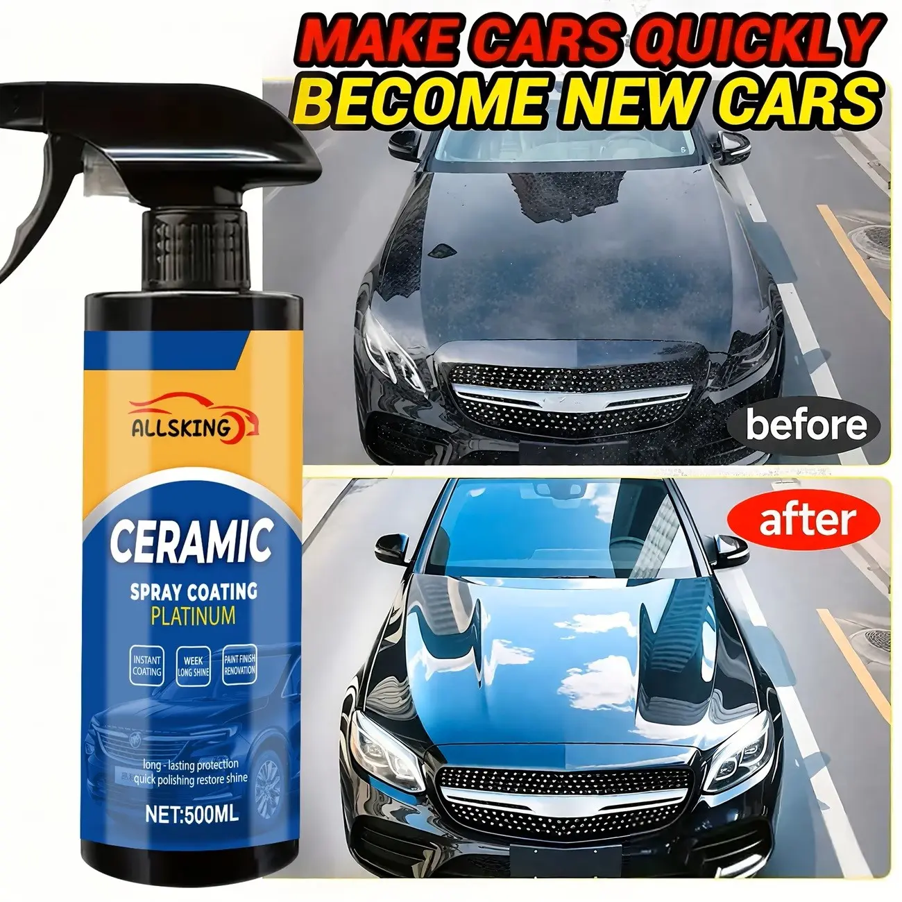 Car-Specific Three-In-One Nano Coating Spray, High-Quality Scratch-Resistant Formula, Durable Protection, UV Protection, Rain & Stain Resistance, Glossy Finish, Nano Ceramic Coating