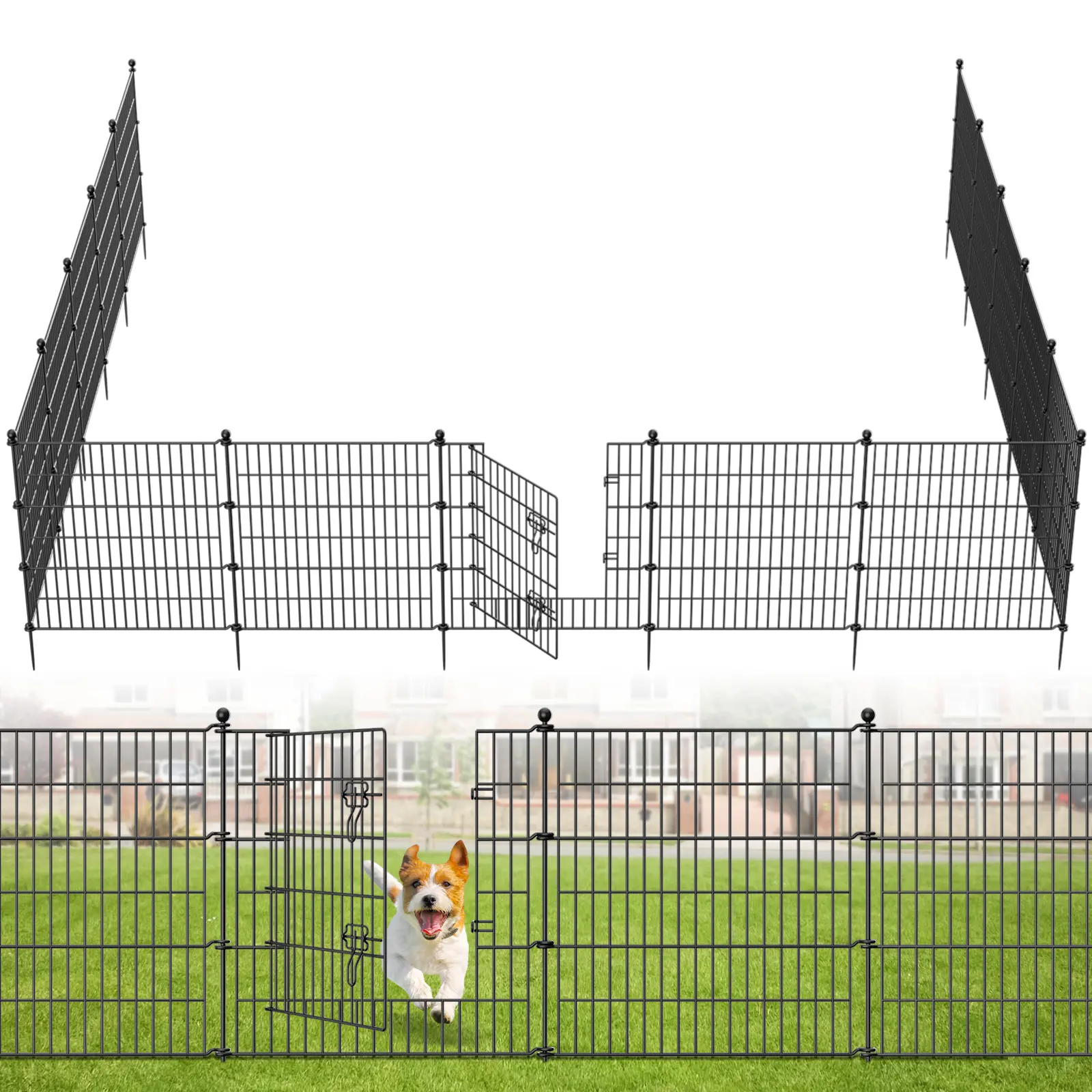 15 Panels No Dig Decorative Outdoor Garden Fence with Gate for Yard, 32 in(H) X 35.4 ft(L) Animal Barrier Fencing Rustproof Metal Wire Panel Border for Dog, Rabbits, and Patio Temporary Ground Stakes