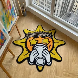 Trendy Graffiti Sun Pattern Carpet, Creative Art Design Rug, Pet Friendly Non-Slip Mat, Soft Comfortable Foot Pad for Living Room Bedroom