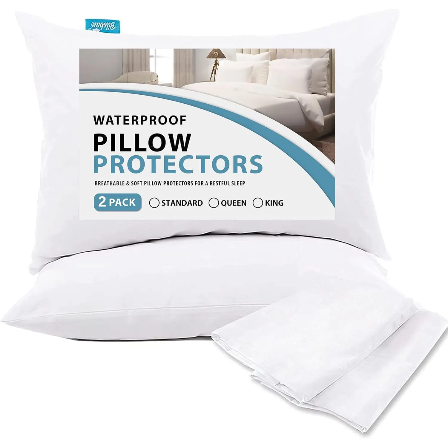 4-Pack White Zippered Pillow Protectors, Breathable Synthetic Pillow Encasement Covers, Noiseless Anti-Shrink Machine-Washable Bedding for Restful Sleep (Cold Wash, Do Not Iron)